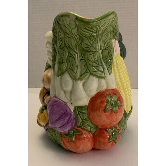 Vegetable Pitcher vtg Pottery Hand painted Corn Lettuce Carrot Tomato Squash - Picture 3 of 5